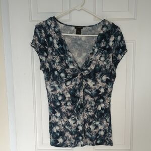 Ann Taylor Abstract Green and Black Cap Sleeve Top